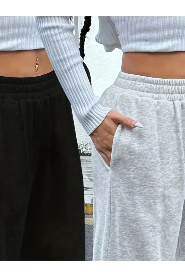 بنطلون رياضي شتوي مزدوج باللونين الأسود والرمادي - 6