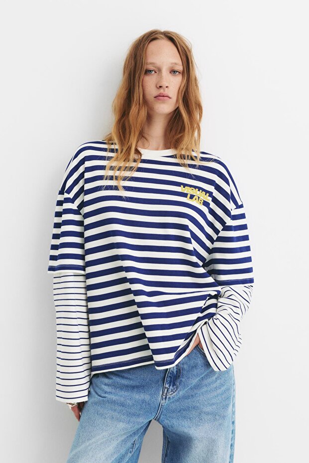 Çift kollu çizgili tişört - 3