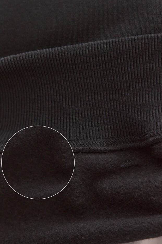 Kadın Basic Oversize Kışlık Siyah Sweatshirt - 4