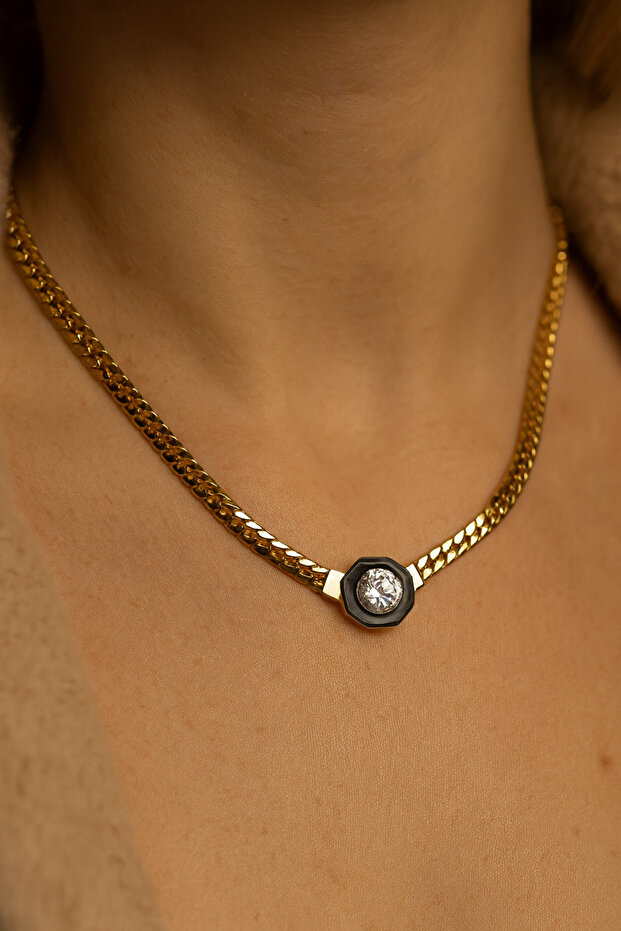 Xuping altın kaplama siyah çerçeve içi zirkon taş serenay kolye - 1