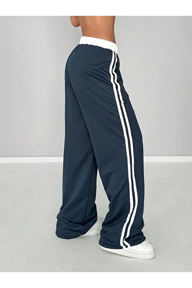 01 Number Oversize Bel İp Detaylı Lacivert Baggy Eşofman Altı - 2
