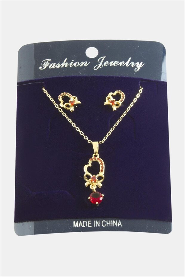 Heart Bow Zircon Stone Set Necklace
