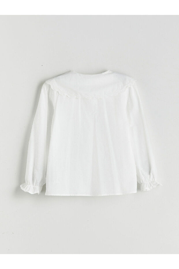 Ekru Bebe Yaka Çiçekli Kız Çocuk Gömlek - 2