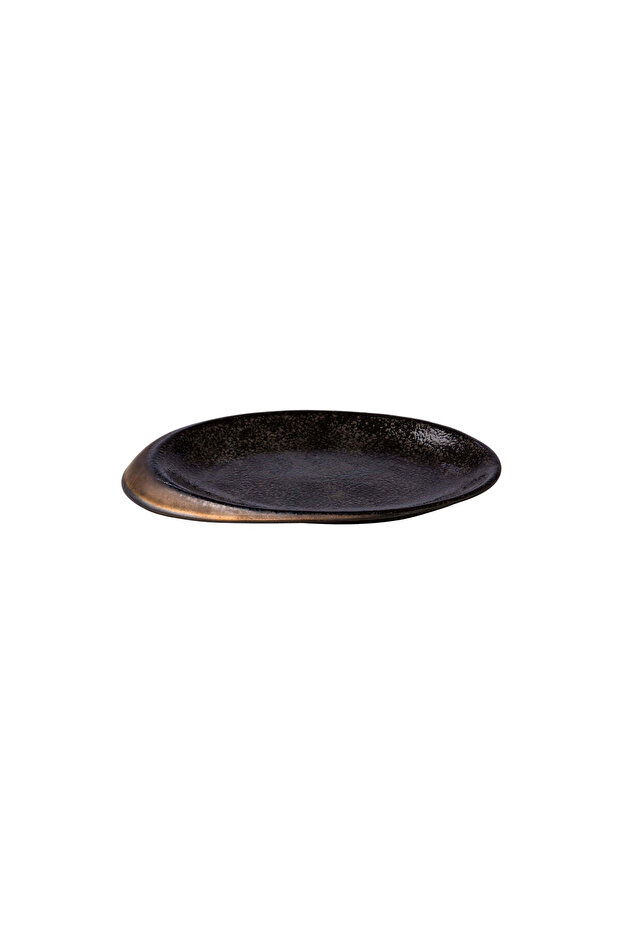 Oval Serving Plate Stone Black and Gold, 25.8 x 18.5 x 2cm