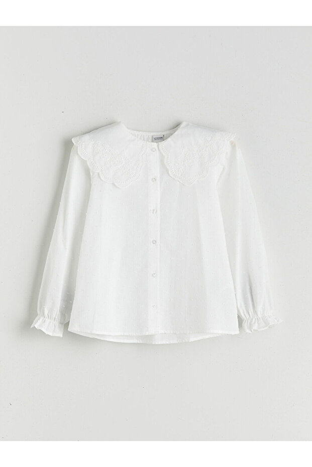 Ekru Bebe Yaka Çiçekli Kız Çocuk Gömlek - 1