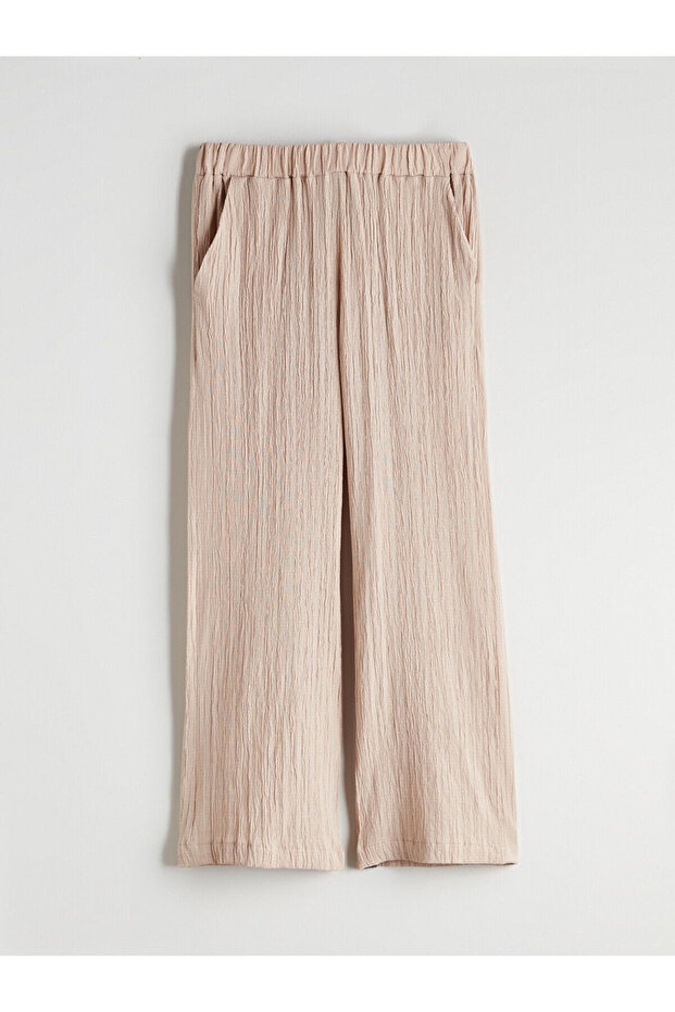 Lcw Kids Beige Elastic Waist Textured Girls' Trousers