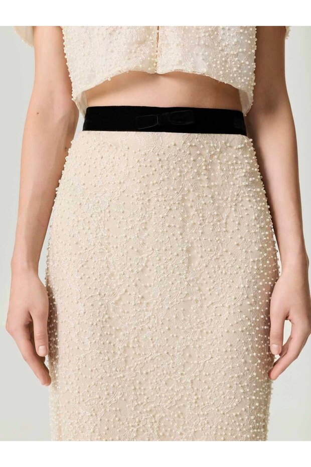 İnci İşlemeli Maxi Etek - 2