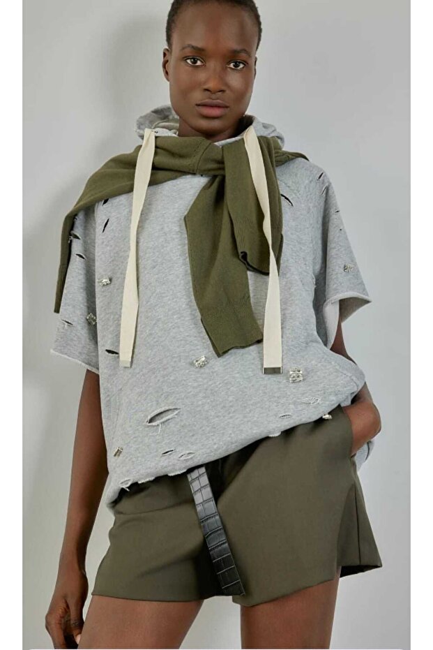 Kapüşonlu pamuklu sweatshirt - 1