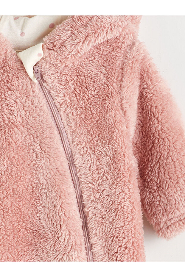 Pembe Kapüşonlu Uzun Kollu Kız Bebek Tulum - 2