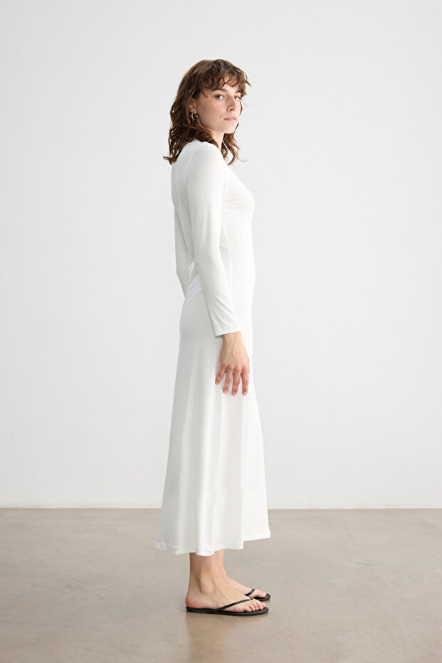 EKRU VİSKON ASTAR ELBİSE - 5