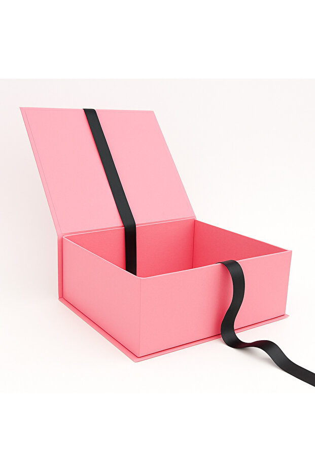 ŞENKUTU MATBAA AMBALAJ TASARIM PEMBE KURDELALI KUTU 35X25X10 CM