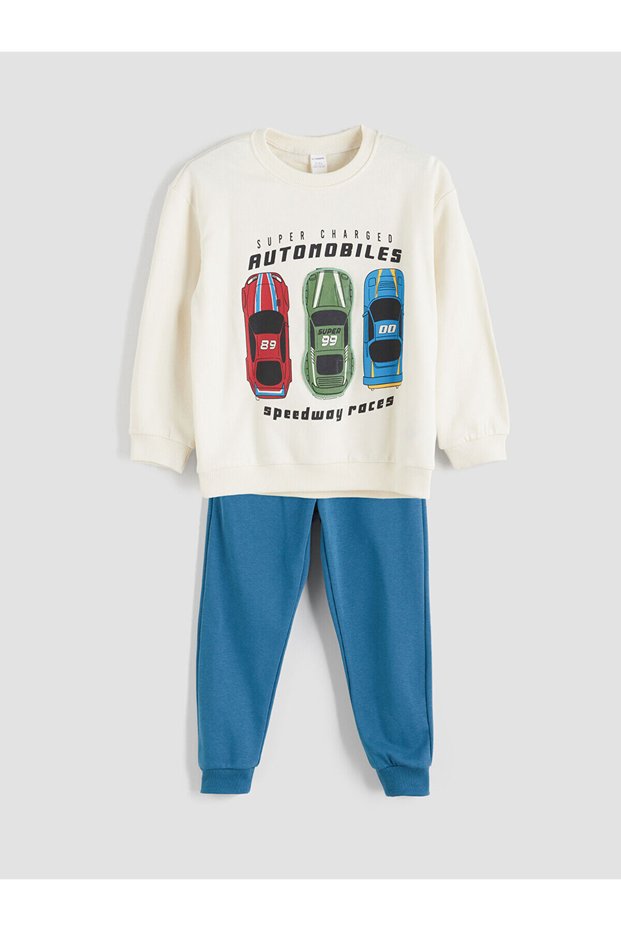 Özmarka New Season Crew Neck Printed Boys' Sweatshirt and Sweatpants Set of 2