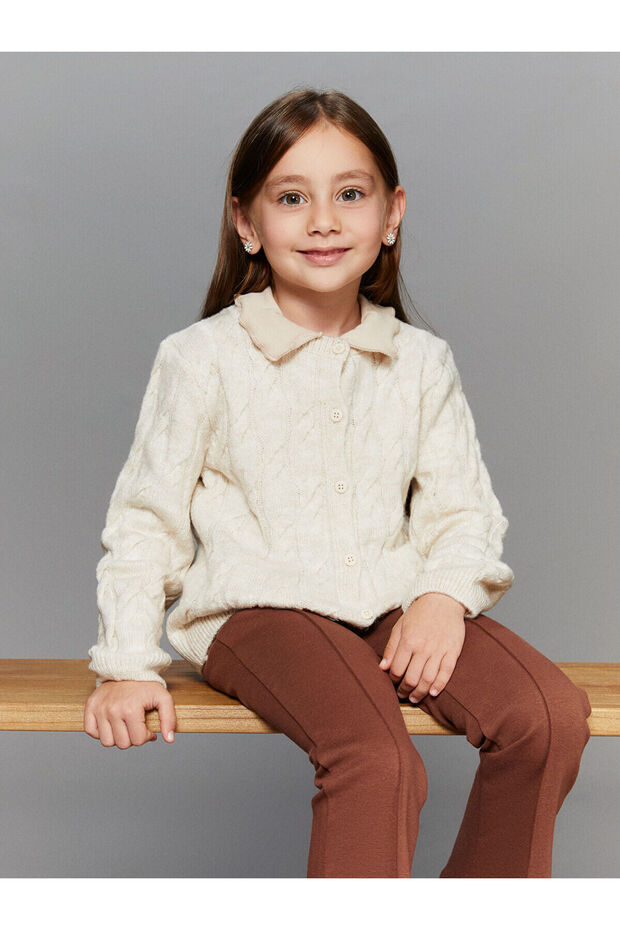 Ecru Knitted Patterned Girl's Cardigan