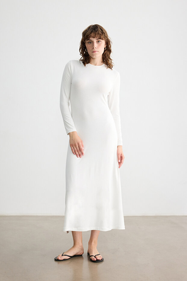 EKRU VİSKON ASTAR ELBİSE - 1