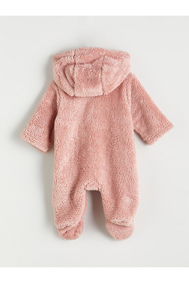 Pembe Kapüşonlu Uzun Kollu Kız Bebek Tulum - 3