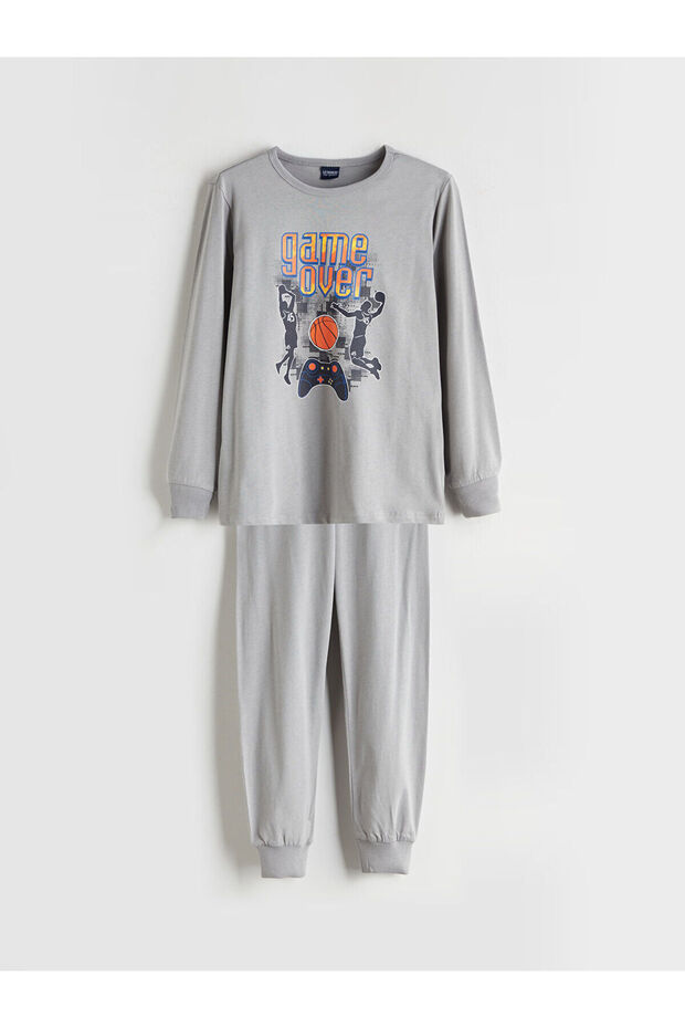 Bisiklet Yaka Baskılı Erkek Çocuk Pijama - 1