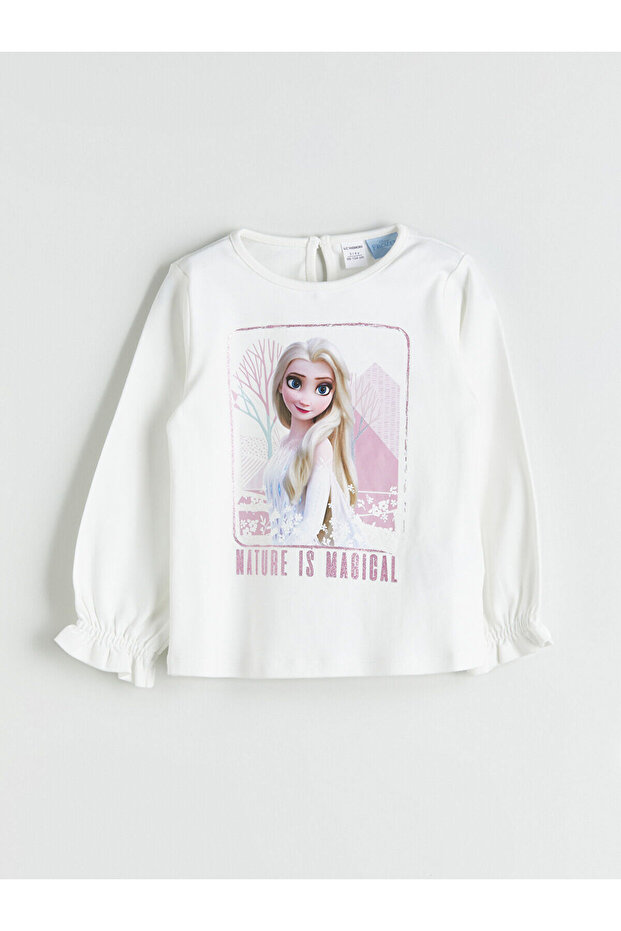 Bisiklet Yaka Frozen Baskılı Kız Çocuk Bluz - 1