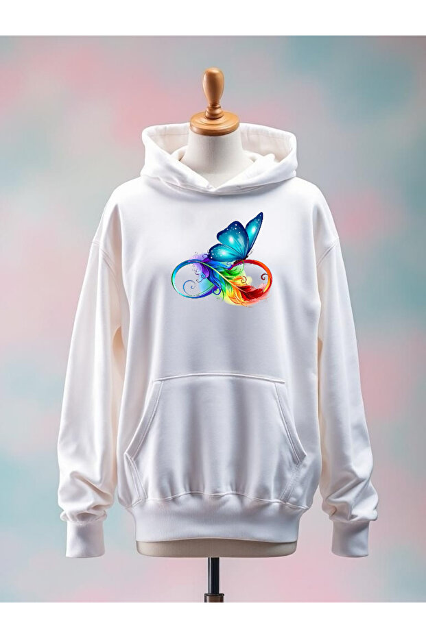 Printed Cotton 3 Thread Oversized White Sweatshirt