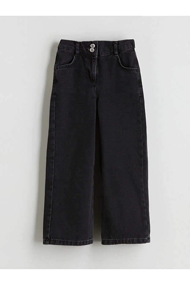 Siyah Beli Ayarlanabilir Lastikli Kız Çocuk Jean Pantolon - 1