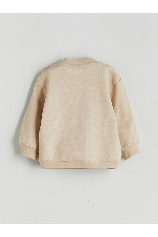 Bej Bisiklet Yaka Erkek Bebek Sweatshirt ve Eşofman Alt 2'li - 4