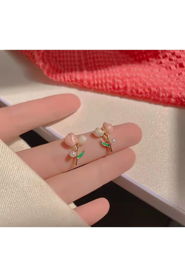 Gold Color Women's Rose Model Shiny Earrings