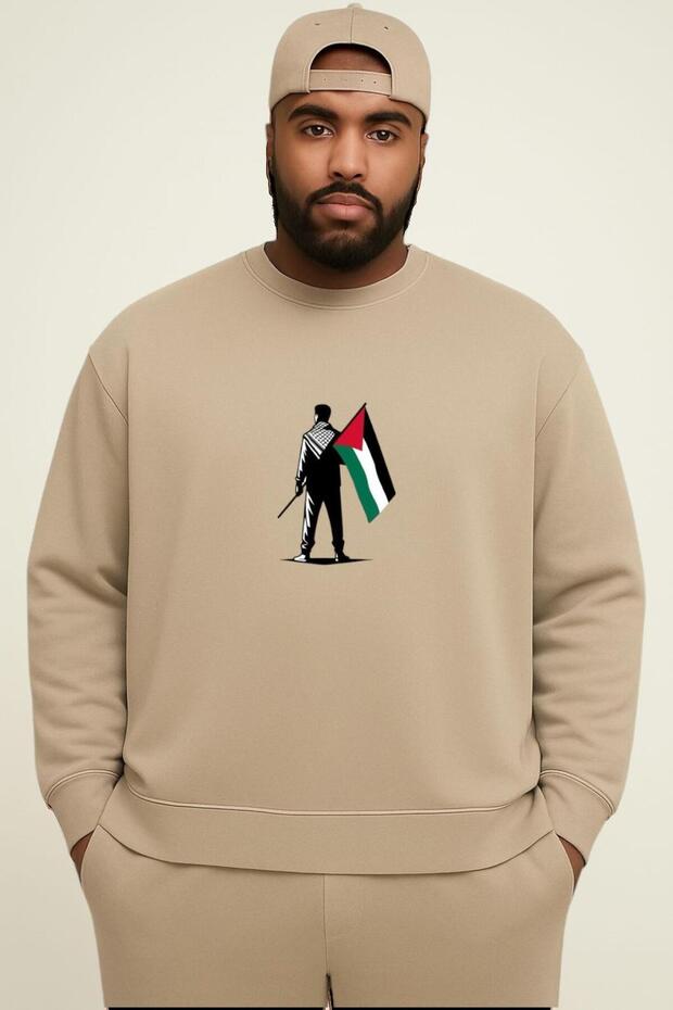 3 Yarn Combed Cotton Palestine Printed Oversized Unisex Sweatshirt