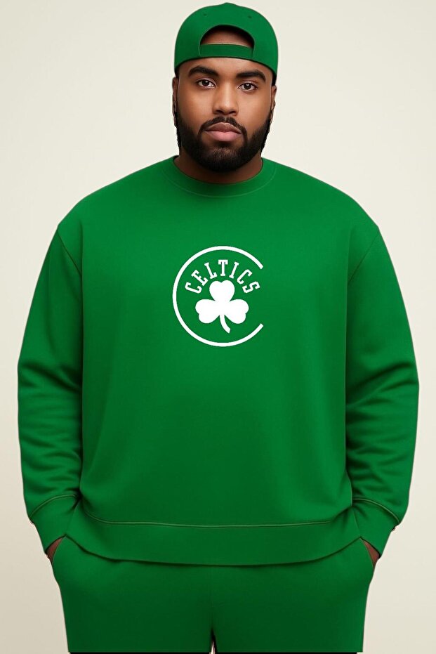 3 Yarn Combed Cotton Celtics Printed Large Size Unisex Sweatshirt