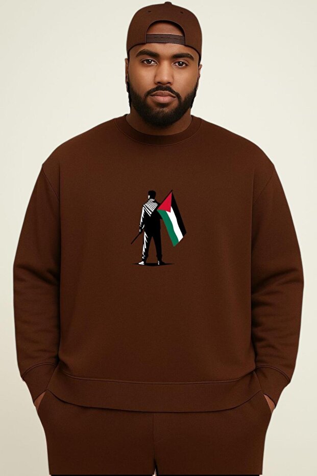 3 Yarn Combed Cotton Palestine Printed Oversized Unisex Sweatshirt