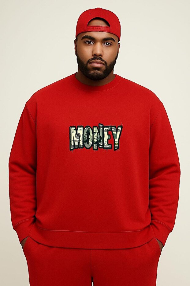 3 Yarn Combed Cotton Money Printed Large Size Unisex Sweatshirt