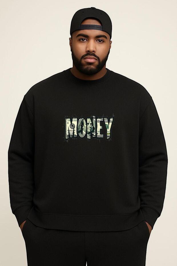 3 Yarn Combed Cotton Money Printed Large Size Unisex Sweatshirt