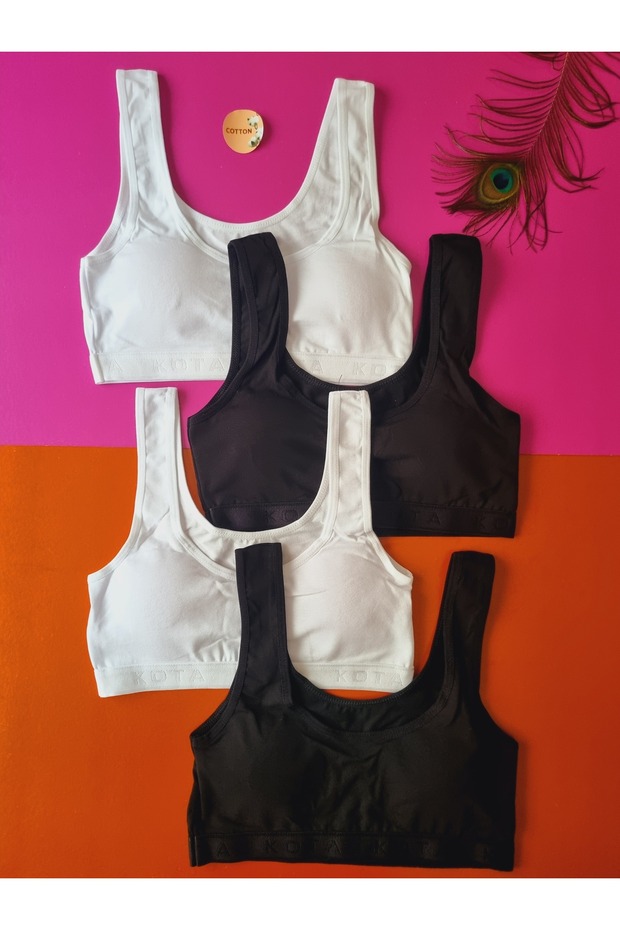 Cotton Combed Cotton 4-Piece Black and White Color Removable and Attachable Padded Women's Bustier