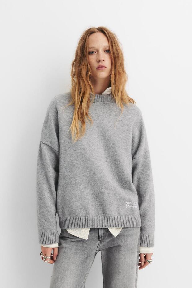 Yazı detaylı oversize kazak - 5