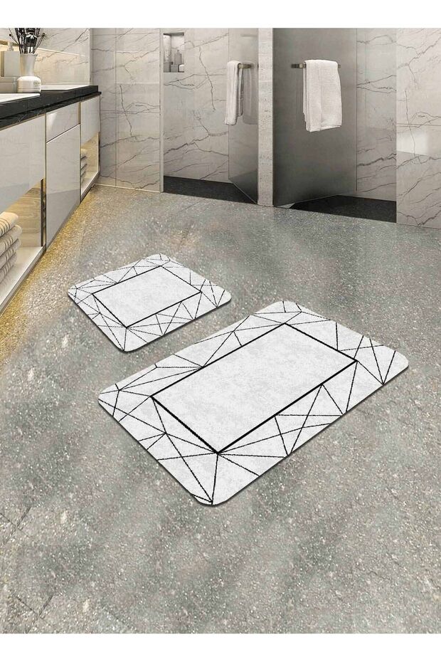 Water-Absorbent Non-Slip Bath Mat Set of 2 with Sponge Filling, Soft-Textured Decorative Set
