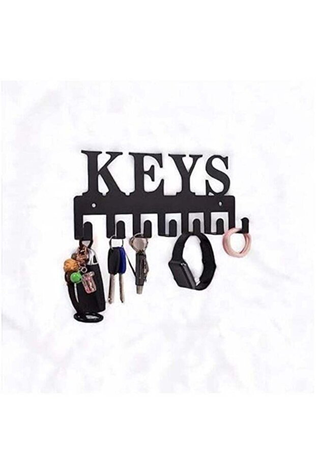Wall Mounted Key Holder with 7 Hooks in Black Metal