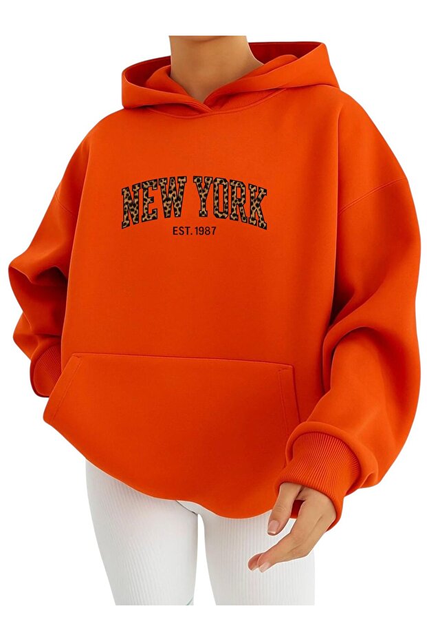 3 Yarn Combed New York Printed Unisex Hooded Sweat