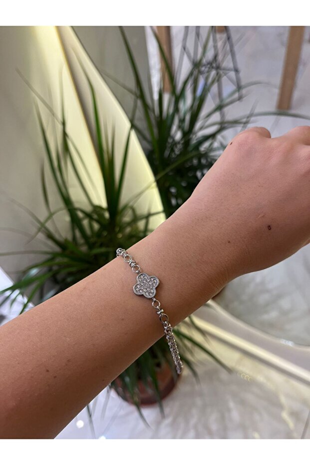 Yonca Model Taşlı Çelik Bileklik - 1