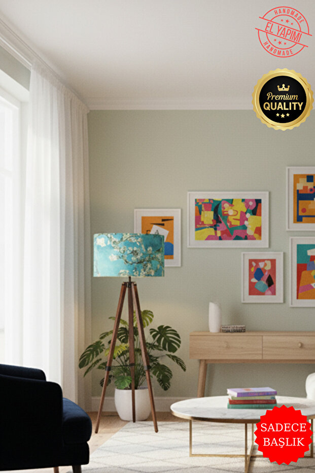 Van Gogh Badem Çiçekleri Desenli Sanatsal Lambader Başlığı - 6