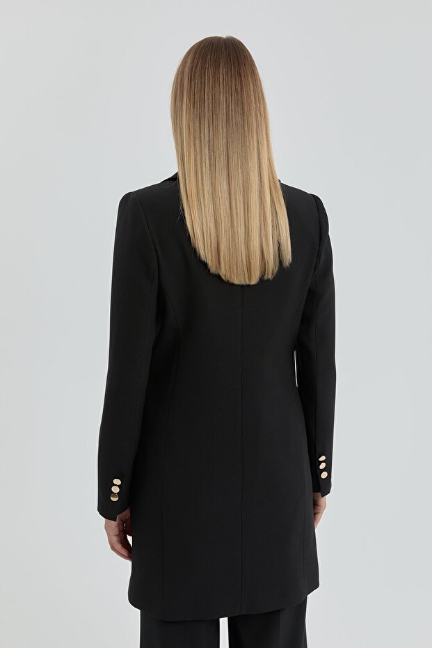 Kruvaze Blazer Basic Ceket Siyah - 4