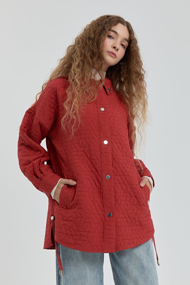 İnce Kapitone Ceket Kiremit - 4