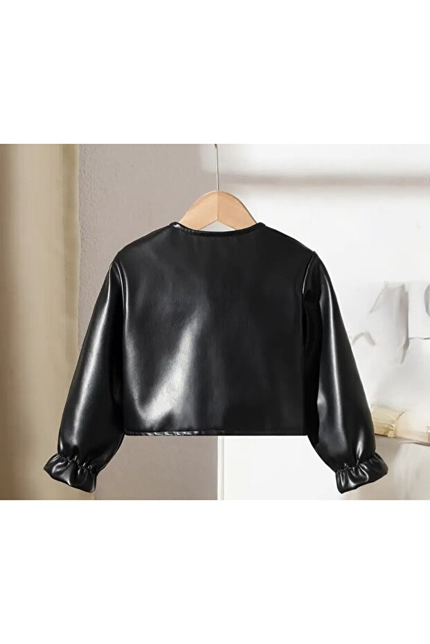 Faux Leather Snap Closure Jacket - 2
