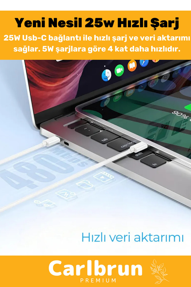 Macbook İphone Tüm Serilere Uyumlu 25w 15 16 17 Plus Pro Type C Kablolu Hızlı Şarj Seti Adaptör - 3