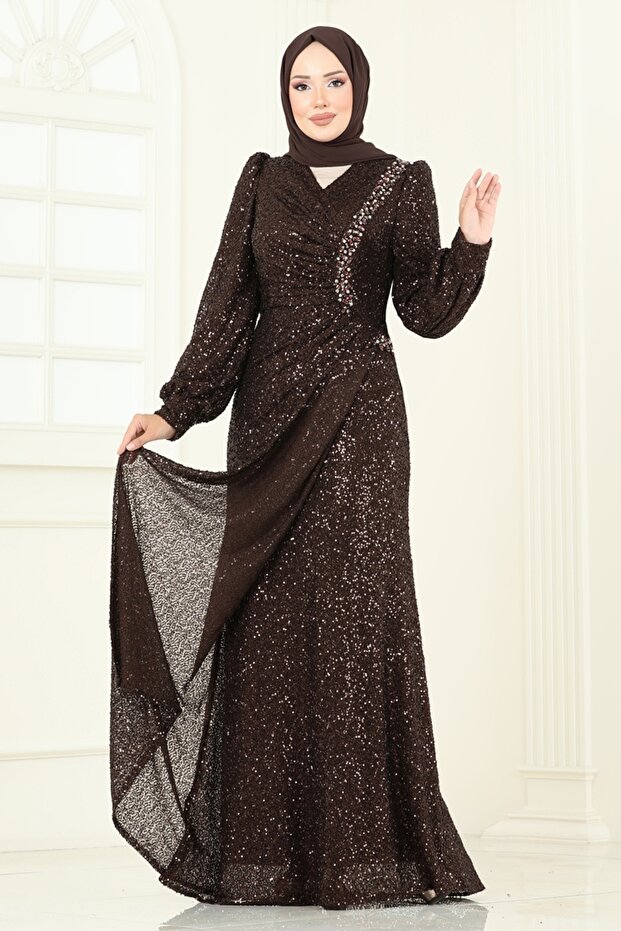 SUAL Önü Drape Detaylı Abiye 5238D170-MS Kahve - 1