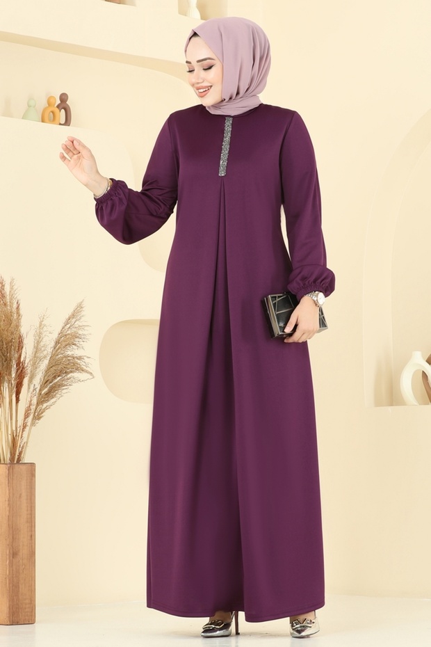 A Pileli Mira Elbise ASM2824-MS Mürdüm - 1