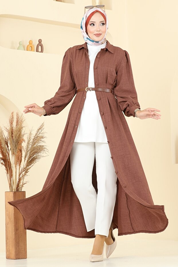 Beli Kemer Detaylı Sofia Elbise 3159HBS856-MS Kahve - 3