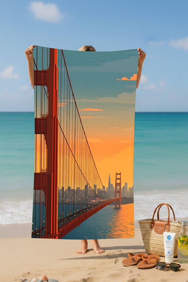 منشفة شاطئ قطنية بنمط جسر - تصميم منقوش - 75x150 سم - 2