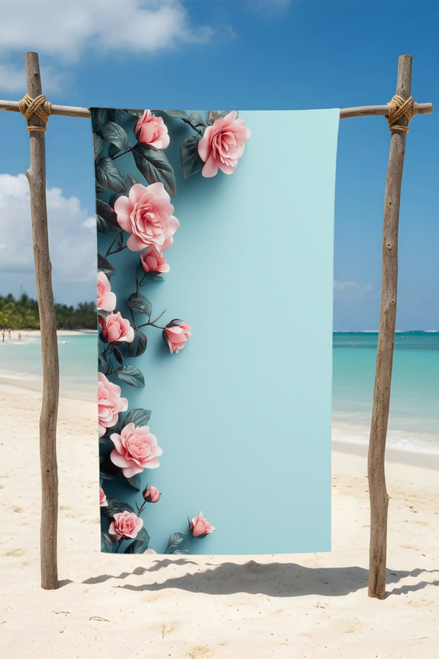 منشفة شاطئ قطنية بنقشة الورد – تصميم منقوش – 75×150 سم - 1