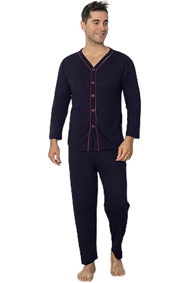 Ercan Erkek Önden Düğmeli Uzun Kol İnce Pijama Takımı A301-843 - 1 Adet - 3