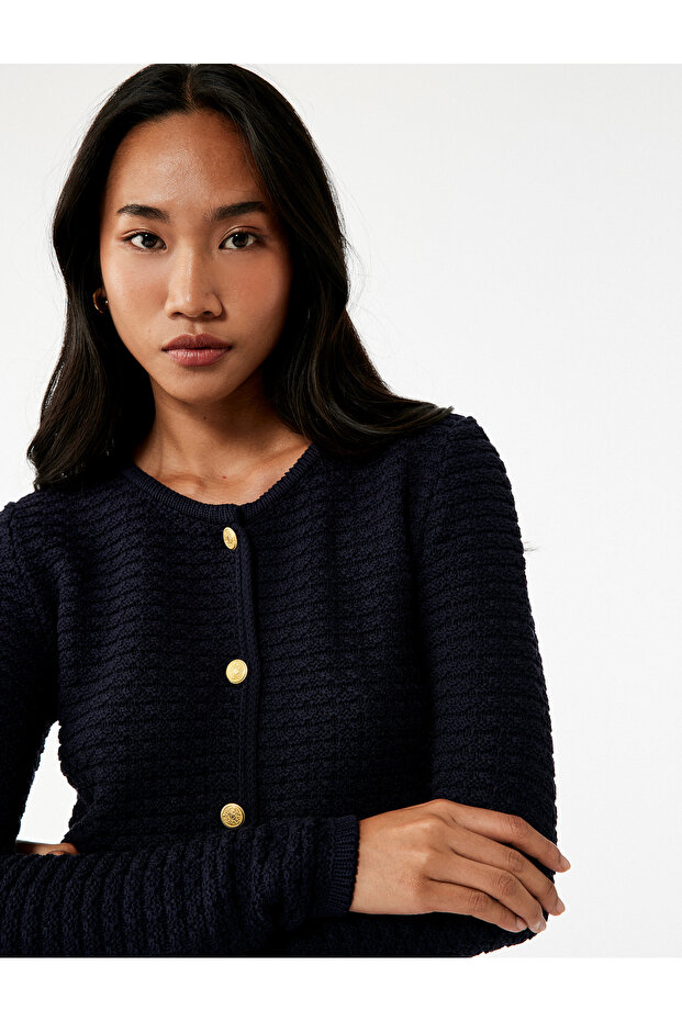 Long Sleeve Crew Neck Buttoned Knitwear Cardigan