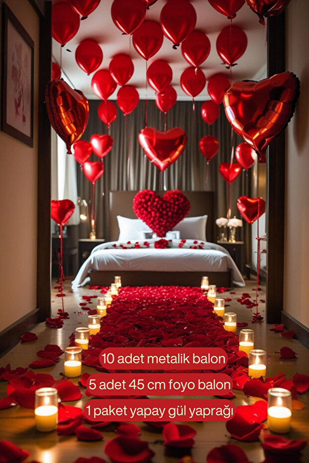 SkyPop 10'lu Metalik Balon, 5'li 45 cm Folyo Balon, 1 Paket Yapay Gül Yaprağı, Özel Gün.
