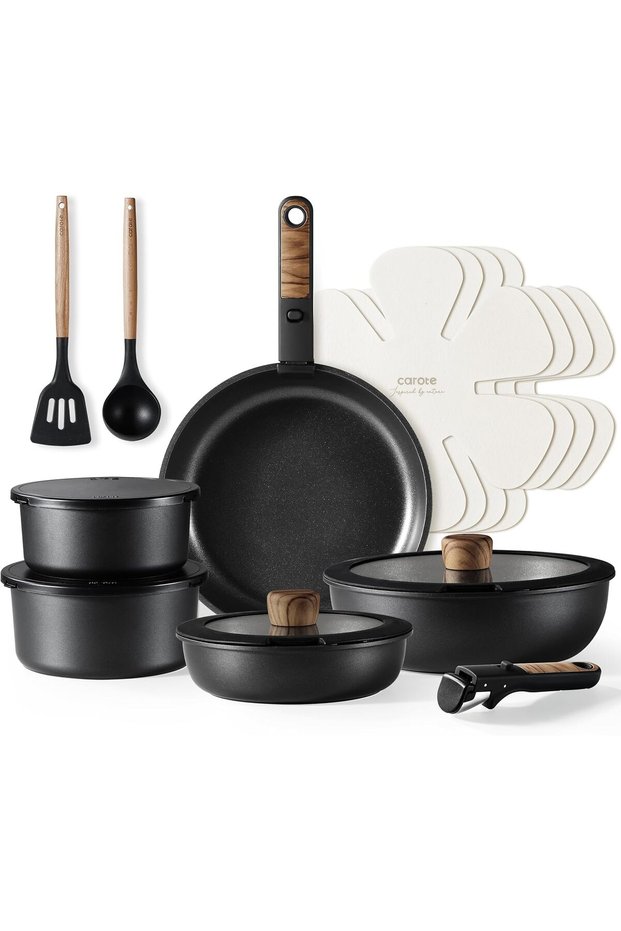 17pcs Pots and Pans Set, Nonstick Cookware Set Detachable Handle, Dishwasher/Oven/Fridge Safe